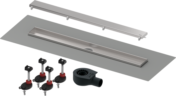 TECEdrainline. Комплект для монтажа дренажного канала, панель steel II, сатин, с мембраной