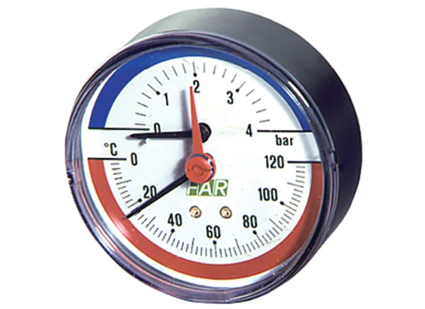 Термоманометр 1/2″, шеткі қосылыс, 0–10 бар, 0…120 °C, 80 мм, FAR